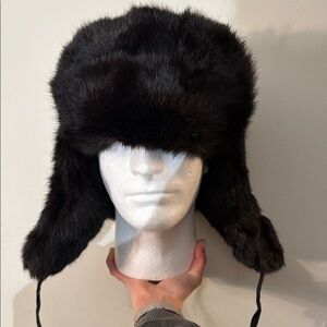 NWT Vintage Soviet USSR Men’s Rabbit Fur Winter Trapper Hat Size 61 - 1980’s